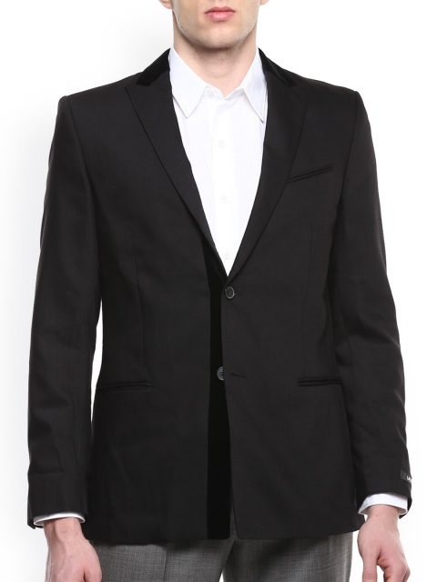 

LAGERFELD Men Black Solid Longline Tailored Cotton Formal Jacket