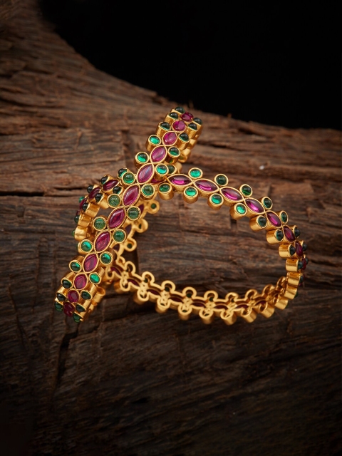 

Kushal's Fashion Jewellery Gold-Plated Pink Set of 2 Zircon Stone Studded Bangles