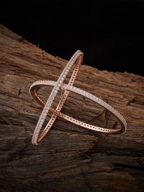 

Kushal's Fashion Jewellery Set of 2 White Rose Gold-Plated Cubic Zirconia Studded Bangles
