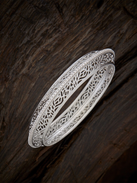 

Kushal's Fashion Jewellery Rhodium-Plated White AD-Studded Handcrafted Bangle