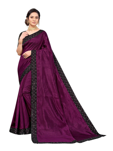 

KALINI Purple & Black Mirror Work Silk Blend Saree
