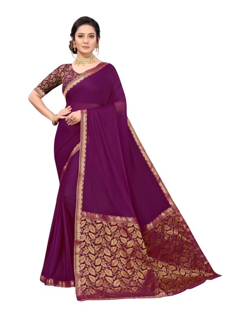 

KALINI Purple & Golden Woven Design Border Zari Saree