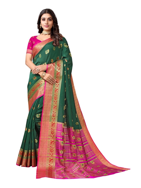 

KALINI Green & Pink Woven Design Banarasi Saree