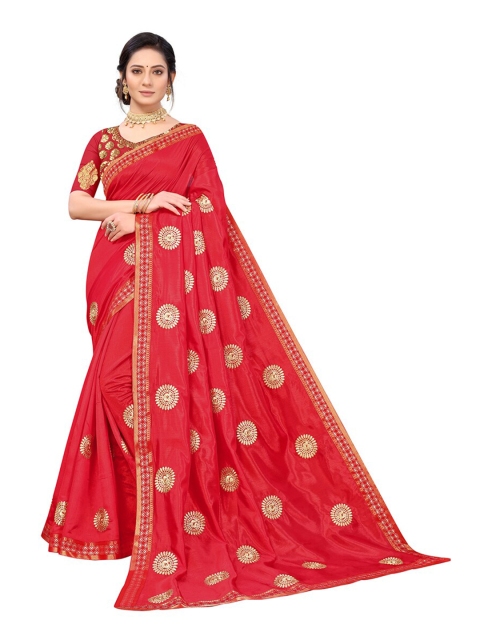 

KALINI Red & Gold-Toned Embroidered Silk Blend Saree
