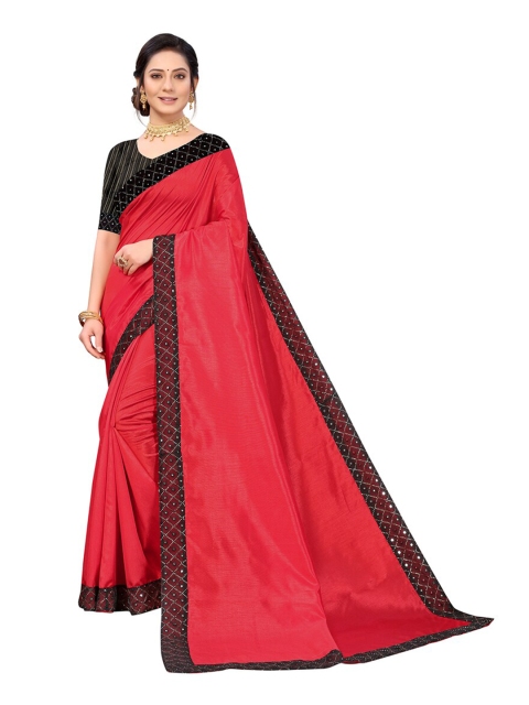 

KALINI Pink & Black Solid Embellished Border Saree