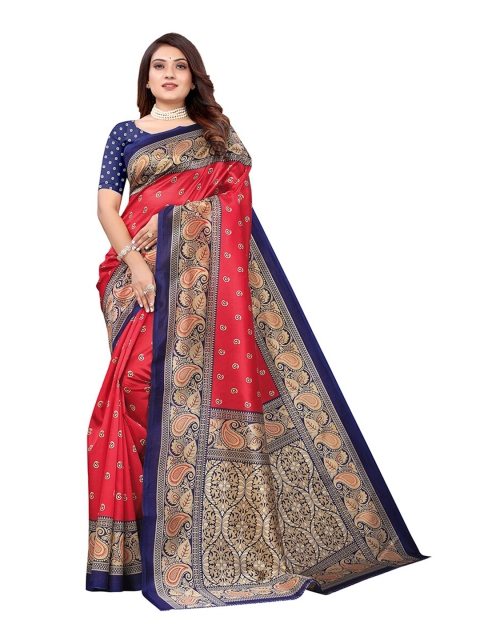 

KALINI Red & Blue Ethnic Motifs Art Silk Saree