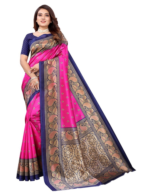 

KALINI Pink & Blue Ethnic Motifs Art Silk Saree