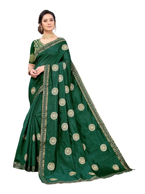 

KALINI Green & Golden Ethnic Motifs Embroidered Silk Blend Saree