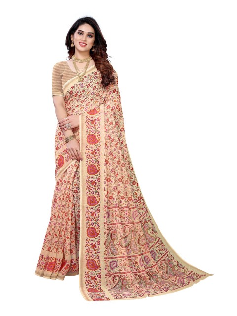 

KALINI Beige & Purple Floral Saree