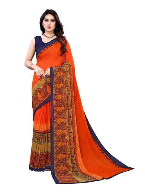 

KALINI Orange & Navy Blue Ethnic Motifs Saree
