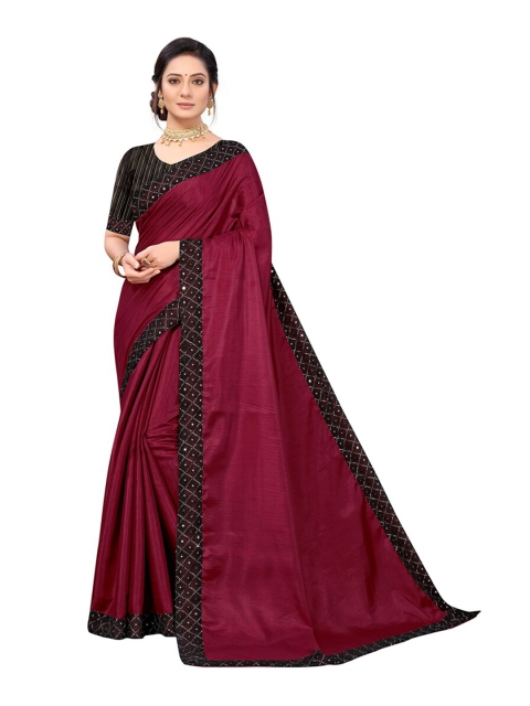 

KALINI Burgundy & Black Mirror Work Silk Blend Saree
