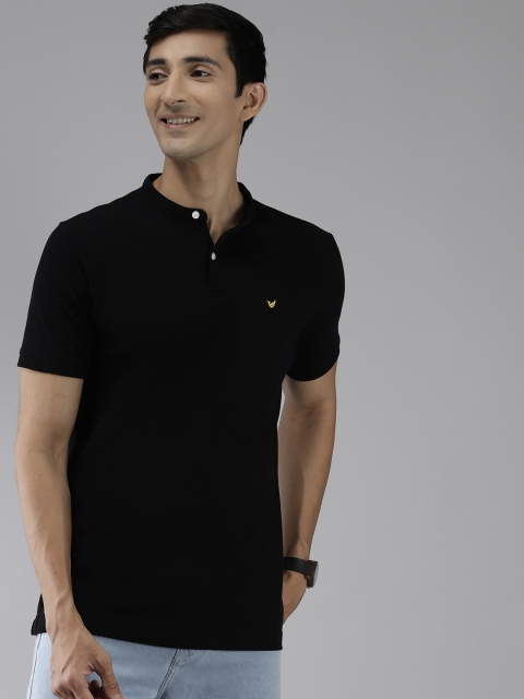 

Blackberrys Men Black Mandarin Collar Pure Cotton T-shirt