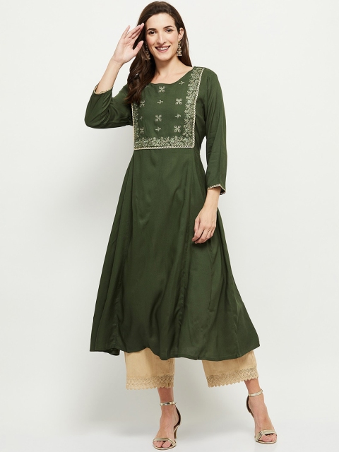 

max Women Green Yoke Design Yoke Design Anarkali Kurta