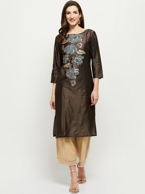 

max Women Brown Ethnic Motifs Embroidered Kurta
