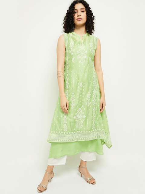 

max Women Green & White Ethnic Motifs Printed Anarkali Kurta