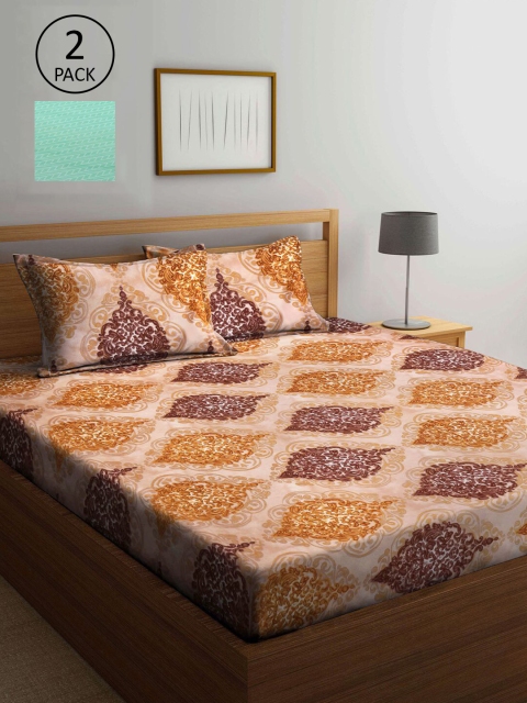 

KLOTTHE Brown & Green Ethnic Motifs 210 TC 2 King Bedsheet with 4 Pillow Covers