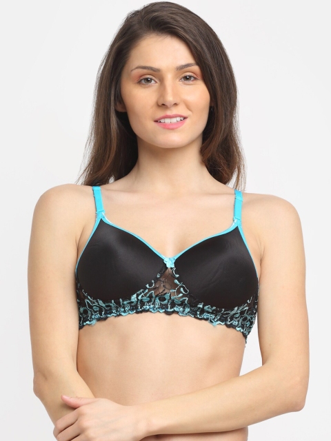 

Friskers Turquoise Blue & Black Self Design Bra Lightly Padded