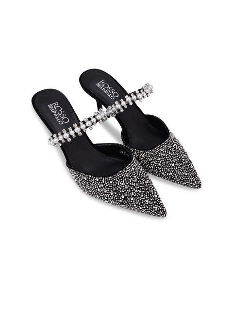 

ROSSO BRUNELLO Women Black Embellished PU Mules