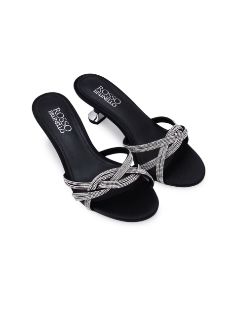 

ROSSO BRUNELLO Black Embellished PU Kitten Sandals