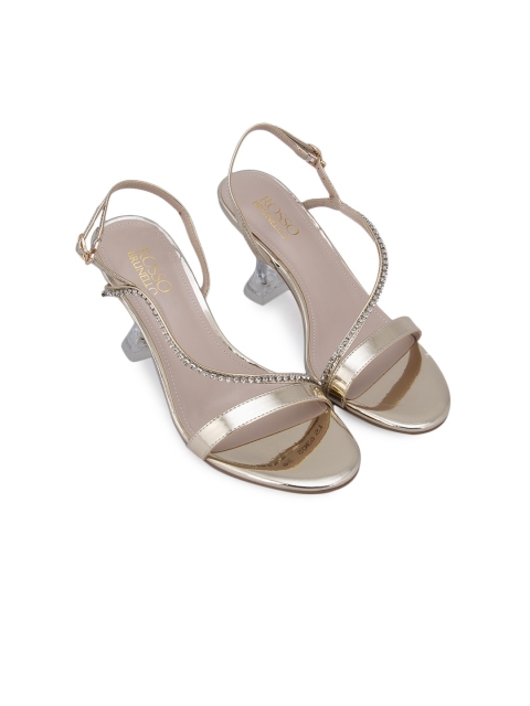 

ROSSO BRUNELLO Women Gold-Toned Embellished PU Block Sandals