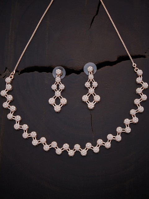 

Kushal's Fashion Jewellery Women White & Rose Gold-Plated Necklace with Earrings