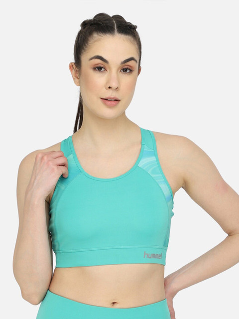 

hummel Sea Green Graphic Self Design Lightly Padded Workout Bra