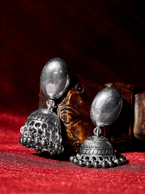 

ZeroKaata Silver-Plated Contemporary Jhumkas Earrings