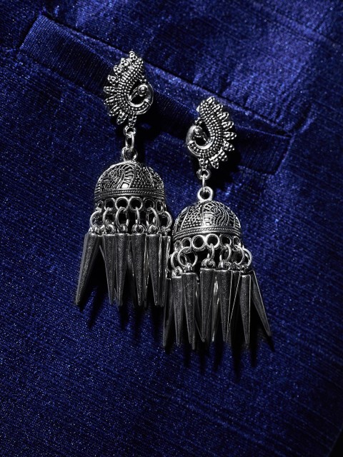 

ZeroKaata Silver-Toned Contemporary Jhumkas Earrings