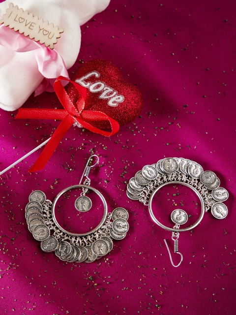 

ZeroKaata Silver-Plated Contemporary Oxidised Drop Earrings