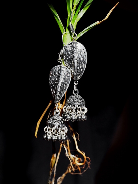 

ZeroKaata Silver-Toned Contemporary Jhumkas Earrings