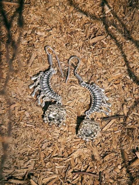 

ZeroKaata Silver-Plated Oxidized Contemporary Jhumkas Earrings