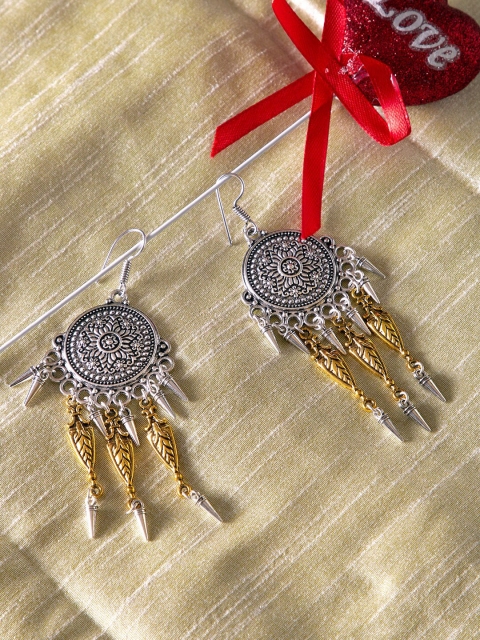 

ZeroKaata Dual-Toned German Silver Contemporary Drop Earrings