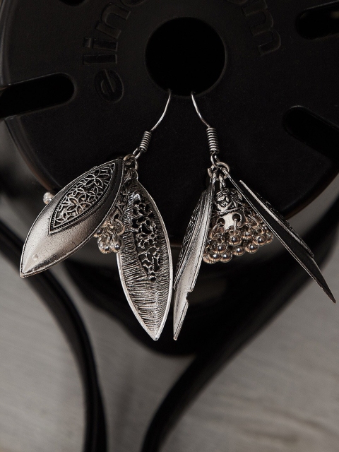 

ZeroKaata Silver-Plated Oxidized Earrings With Hanging Short Jhumkis
