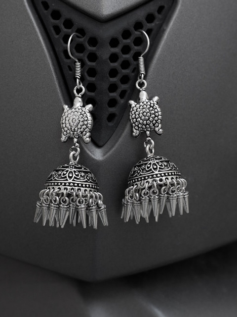 

ZeroKaata Silver-Toned Contemporary Jhumkas Earrings
