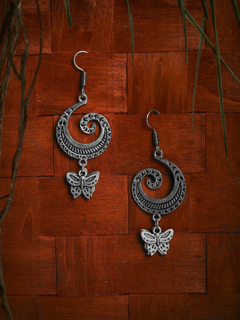 

ZeroKaata Silver-Plated Oxidized Drop Earrings