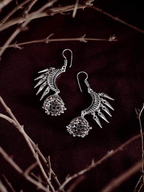 

ZeroKaata Silver-Toned Contemporary Jhumkas Earrings