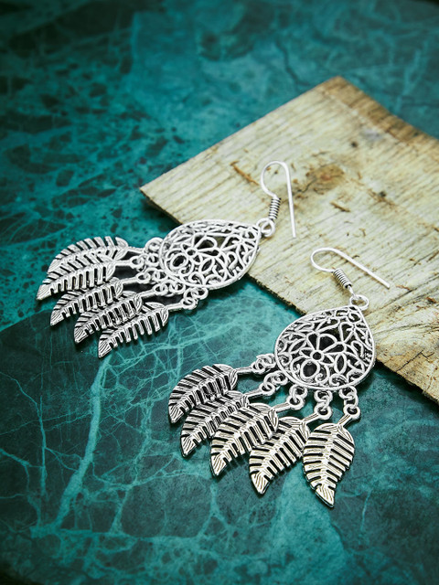 

ZeroKaata Oxidized Silver-Plated Contemporary Drop Earrings