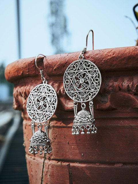 

ZeroKaata German Silver Contemporary Jhumkas Earrings