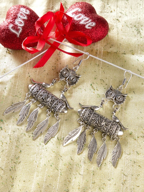 

ZeroKaata Silver-Plated Oxidized Contemporary Drop Earrings