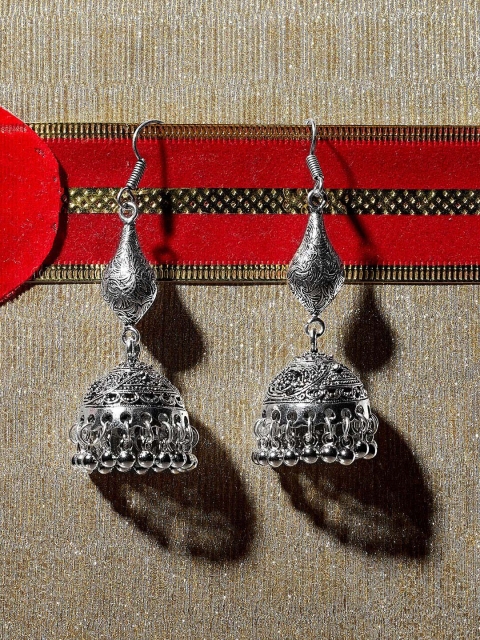 

ZeroKaata Silver-Toned Contemporary Jhumkas