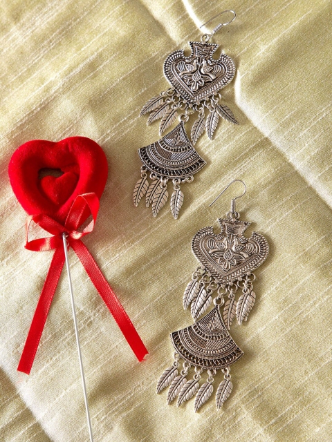 

ZeroKaata Silver-Plated Oxidized Contemporary Drop Earrings