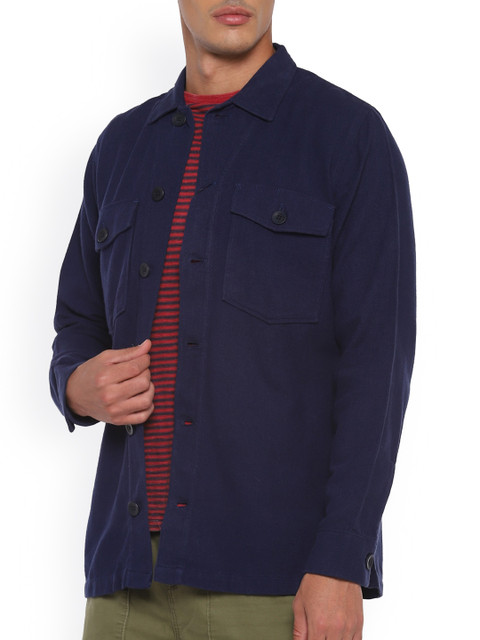 

SERGE BLANCO Men Blue Pure Cotton Tailored Jacket with Embroidered