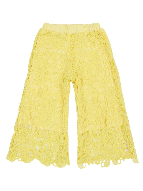 

Actuel Girls Yellow Self Design Floral Flared Cotton Palazzos