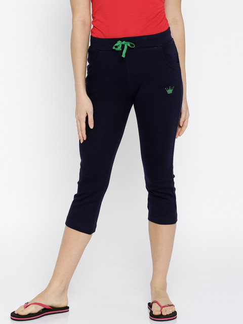 

Red Rose Women Navy Blue Solid Regular Fit Capris