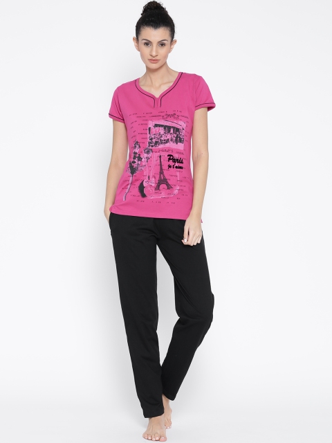 

Red Rose Magenta & Black Printed Lounge Set 8035