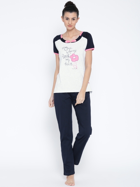 

Red Rose Off-White & Navy Printed Lounge Set 8037