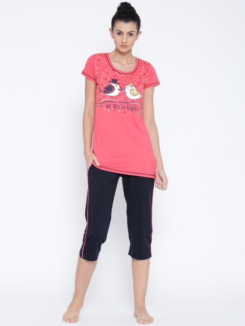 

Red Rose Coral Pink & Navy Printed Lounge Set 8043