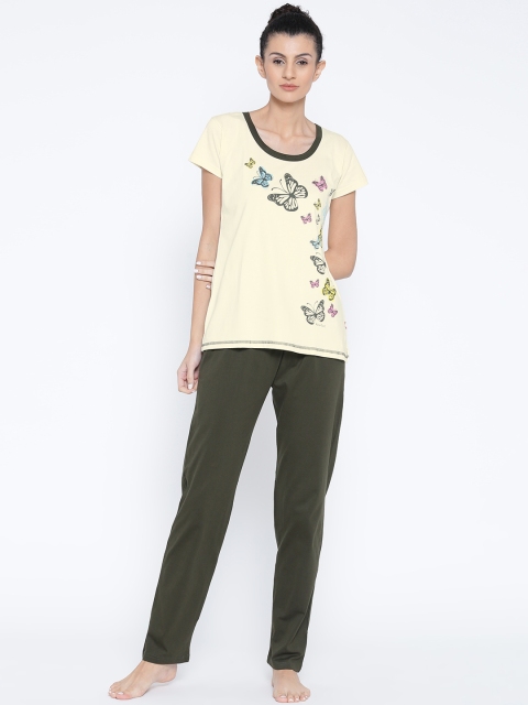 

Red Rose Cream-Coloured & Olive Green Printed Lounge Set 8044