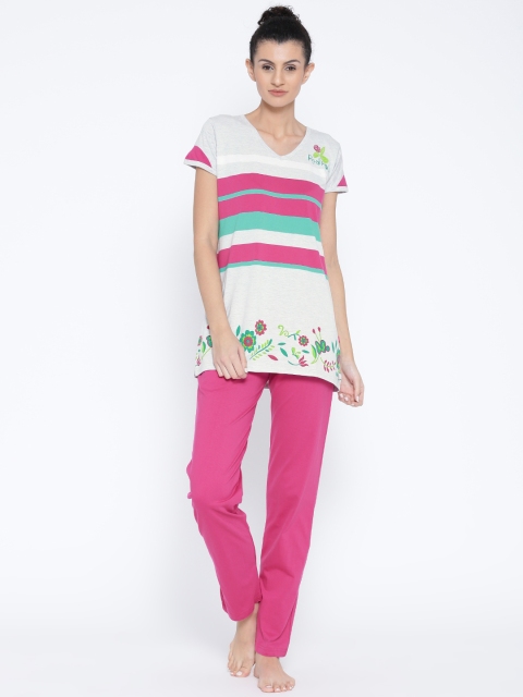 

Red Rose Grey Melange & Magenta Printed Lounge Set 8050