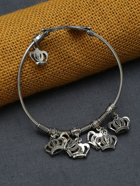 

ZeroKaata Women Silver-Toned Oxidized Tribal Crown Design Charm Bracelet